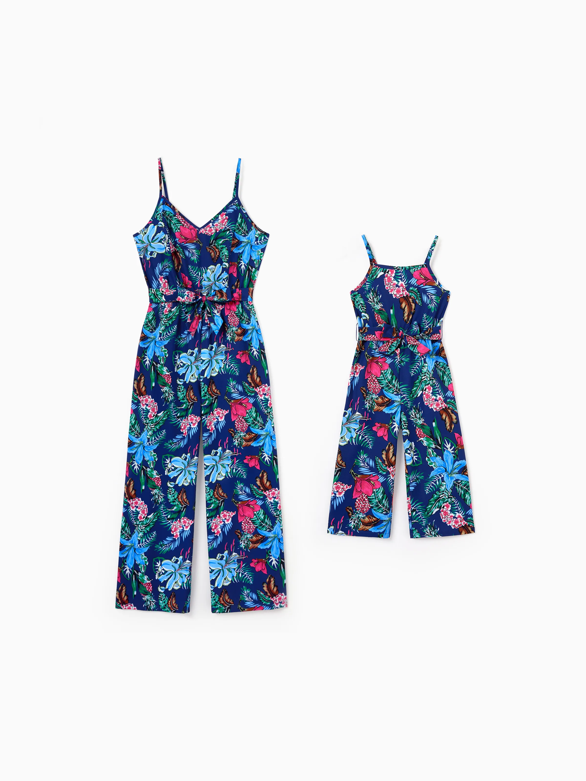 Toddler/Kid Girl Floral Print Sleeveless Cami Jumpsuit Deep Blue - Image 2