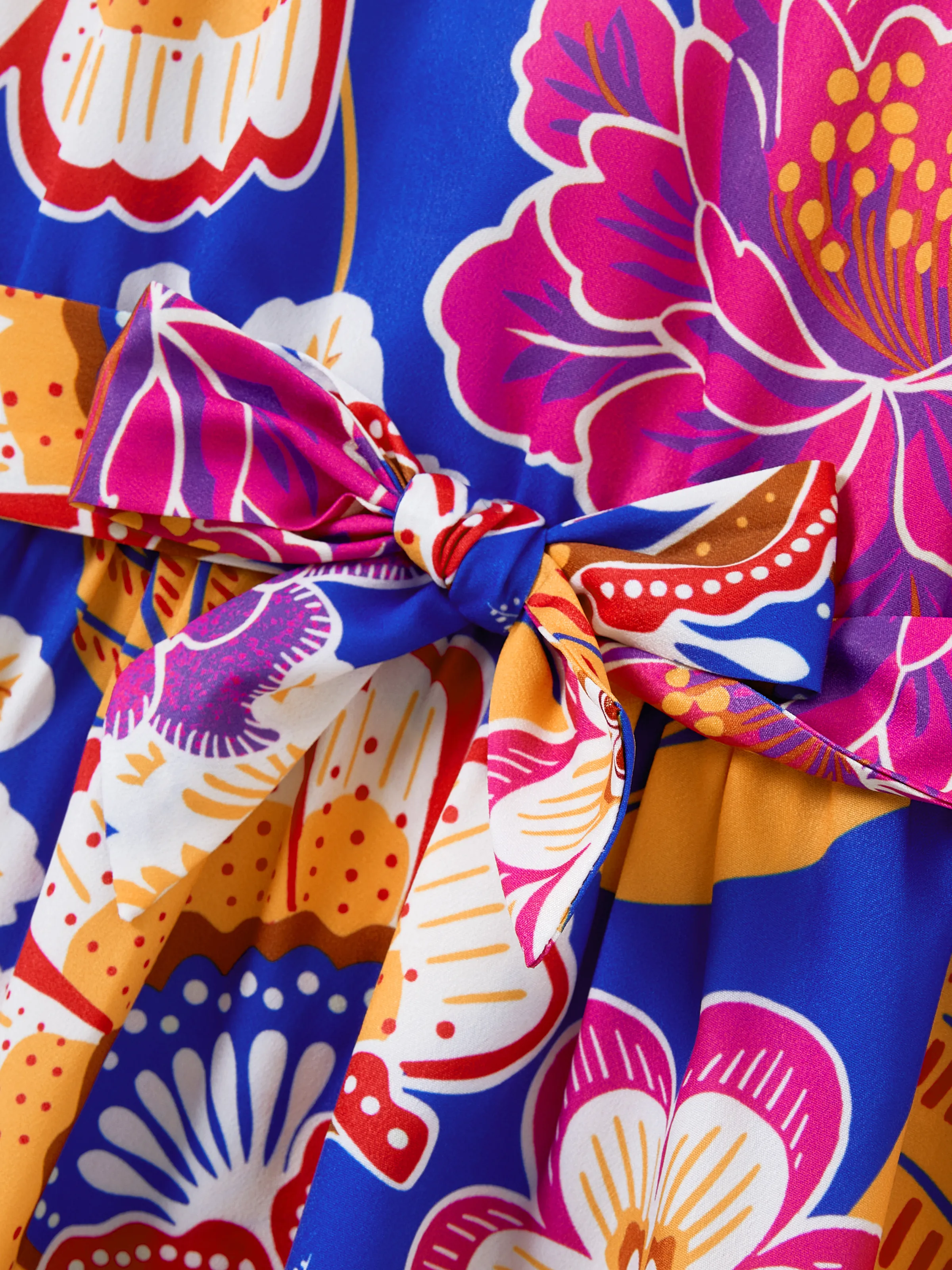 Toddler/Kid Girl Hawaiian Outfits Tropical Floral Print Vacation Clothes Strap Belted Dress Summer Beachwear Set Navy - Image 7