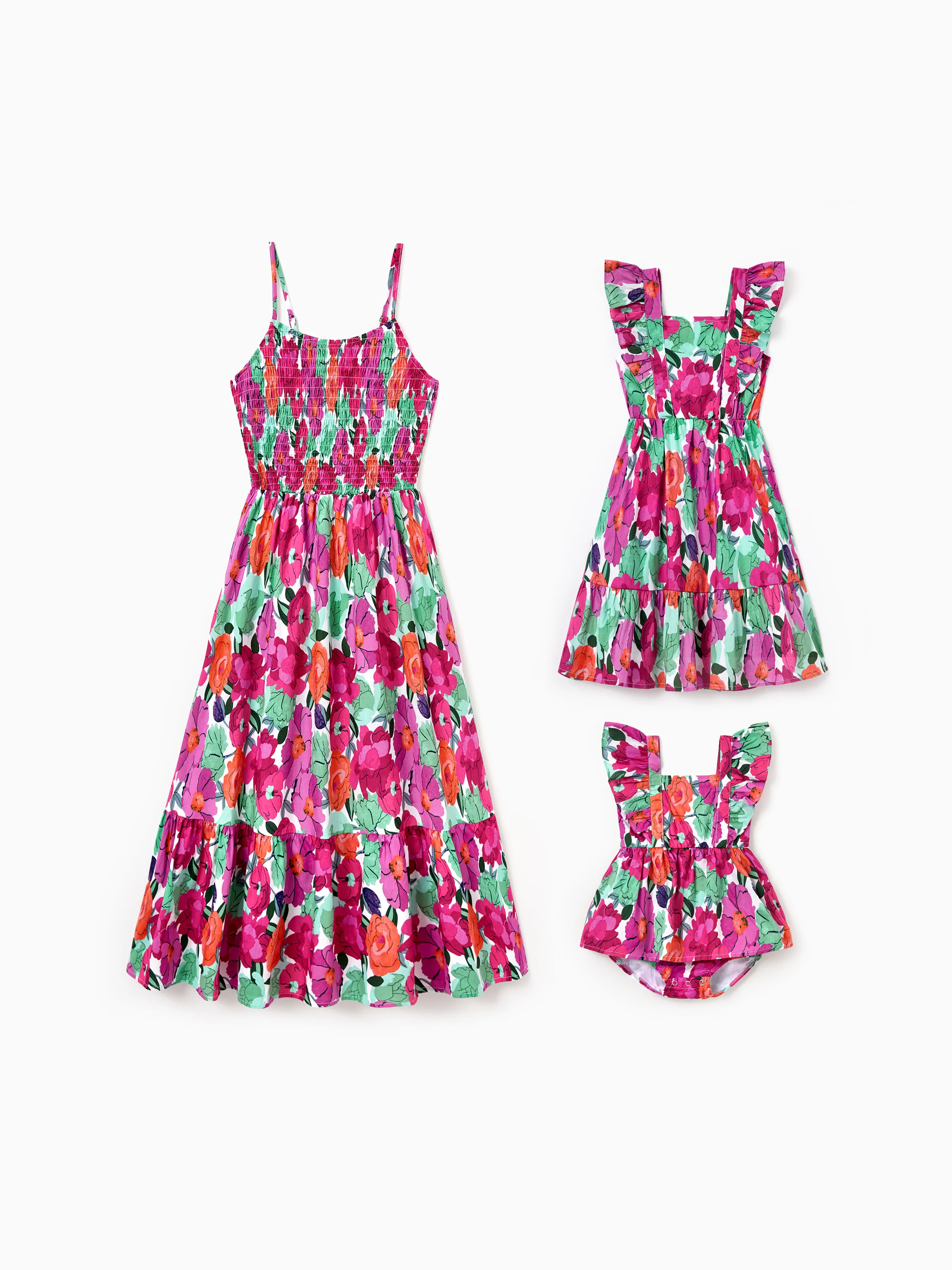 Toddler/Kid Girl Cotton Vacation Dresses Floral Smocked Dresses with Ruffle Straps for Summer Family Outings & Photos Multi-color - Image 5