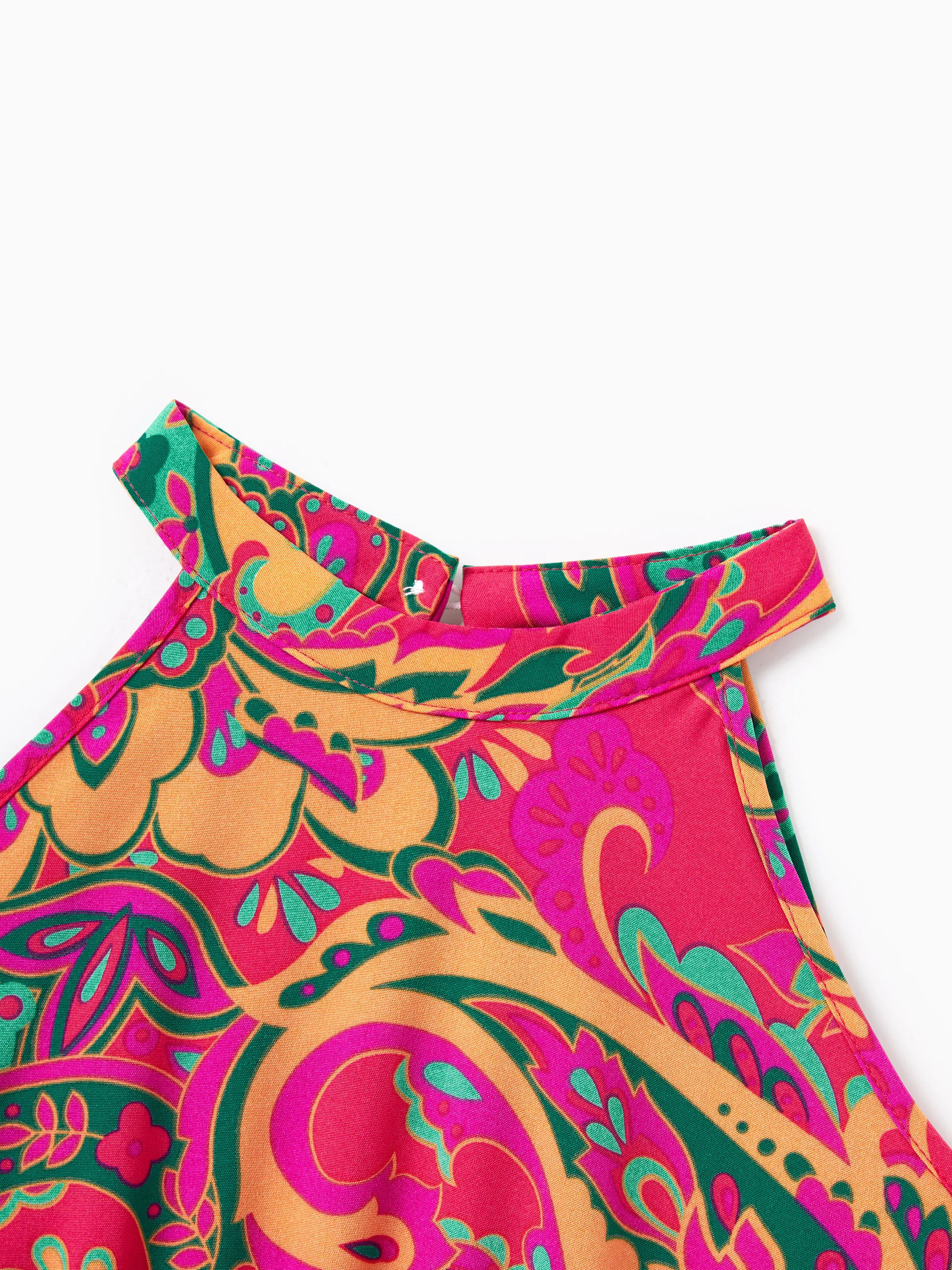 Toddler/Kid Girl Outfit Set Sleeveless Halter Belted Dress for Summer Vacation  Hot Pink - Image 4