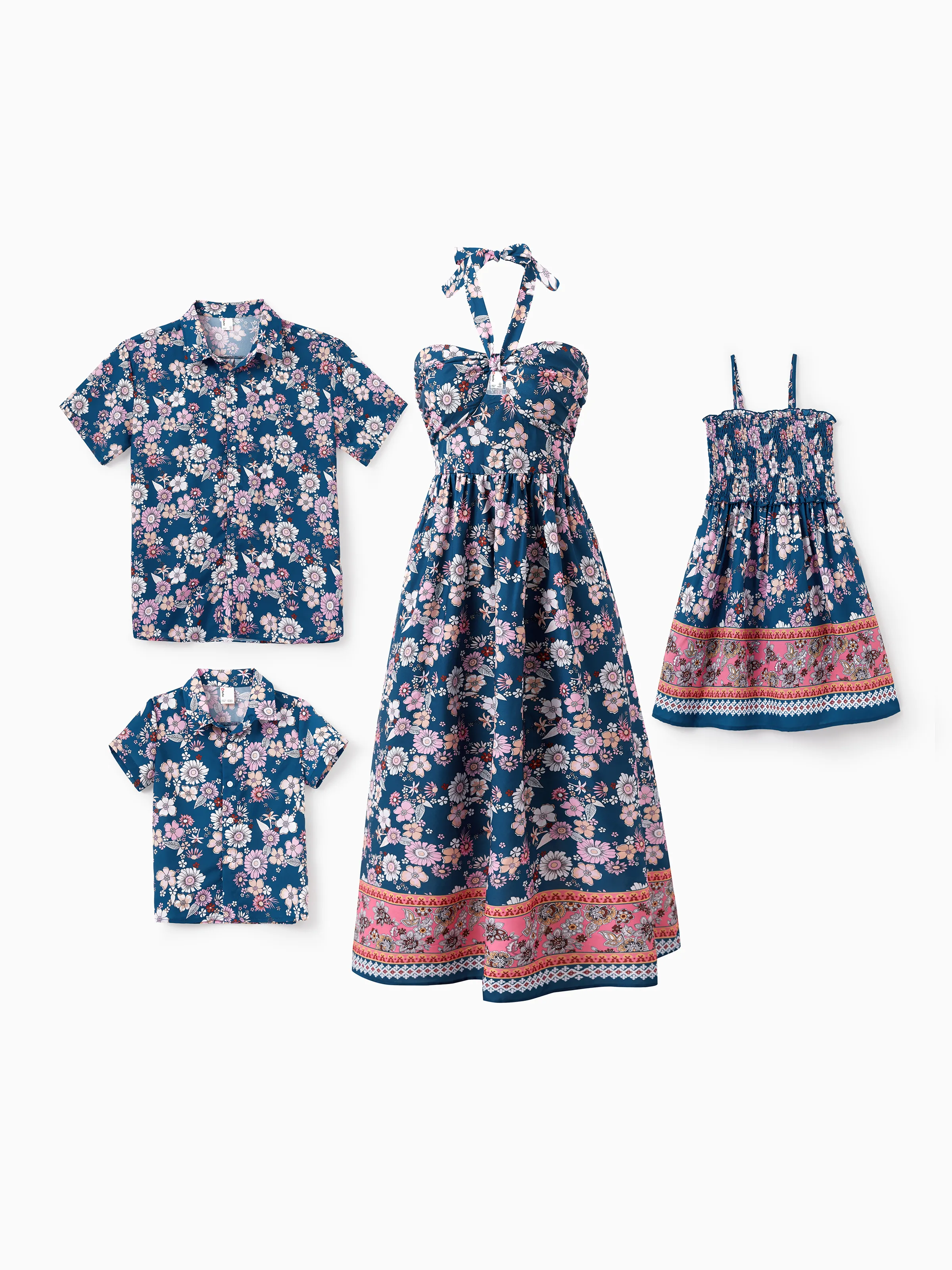 Toddler/Kid Girl Floral Allover Print Halter Sleeveless Dress for Summer Vacation  CYAN- - Image 2