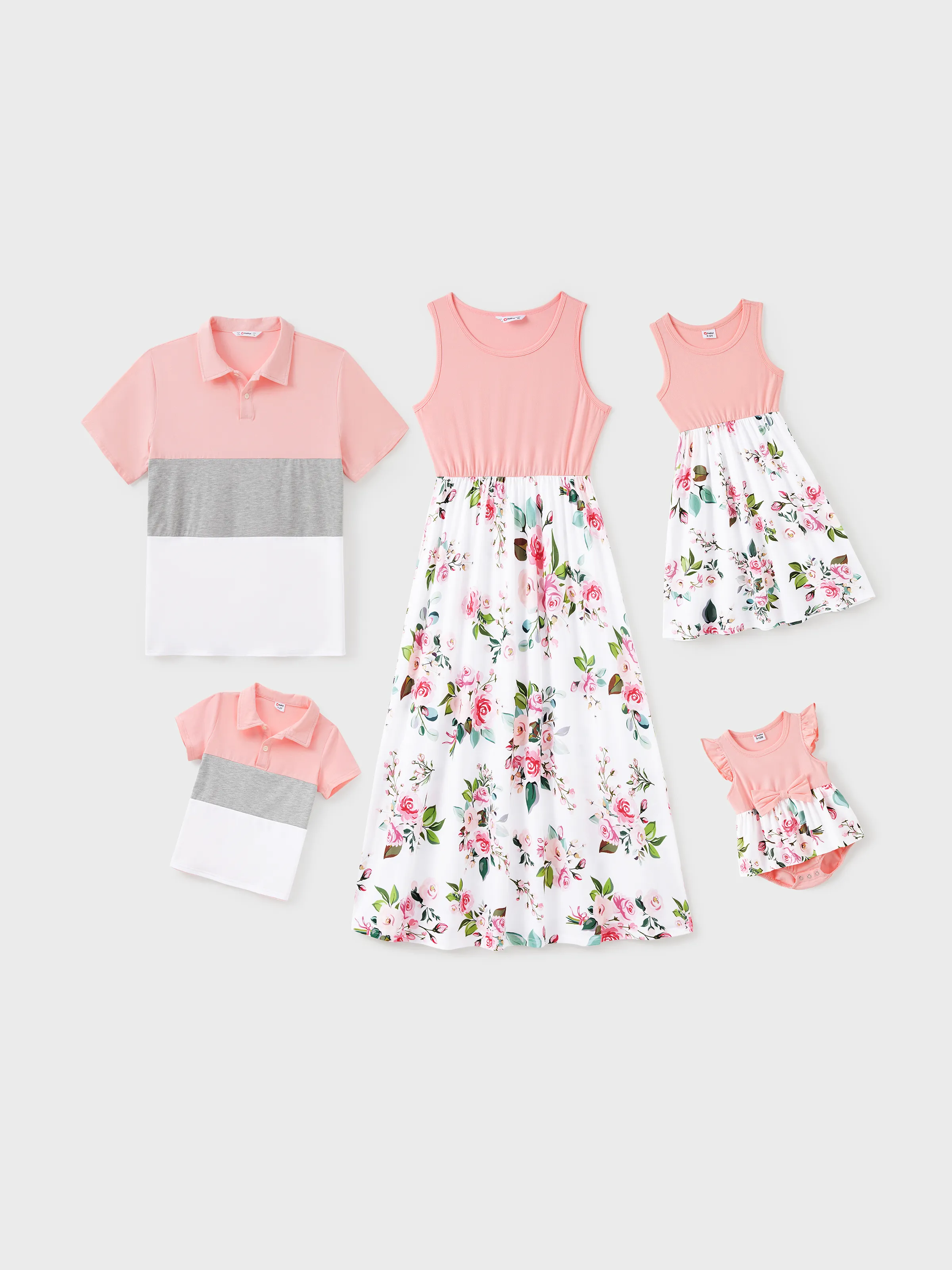 Toddler/Kid Girl Pink Sleeveless Splicing Floral Print Midi Dresses Pink - Image 2