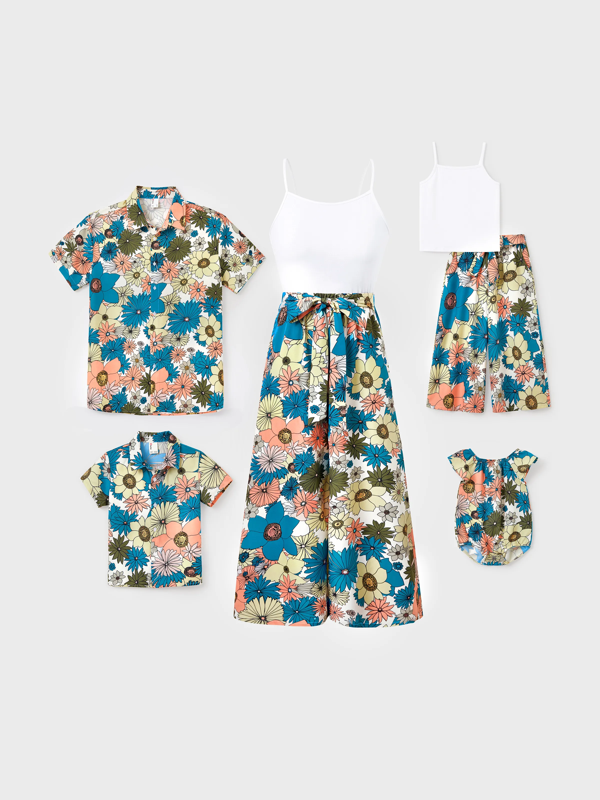 Toddler/Kid Girl Set Short-sleeve Collar Shirt and Flower Wide-leg Pants Set for Summer Vacation  Multi-color - Image 2