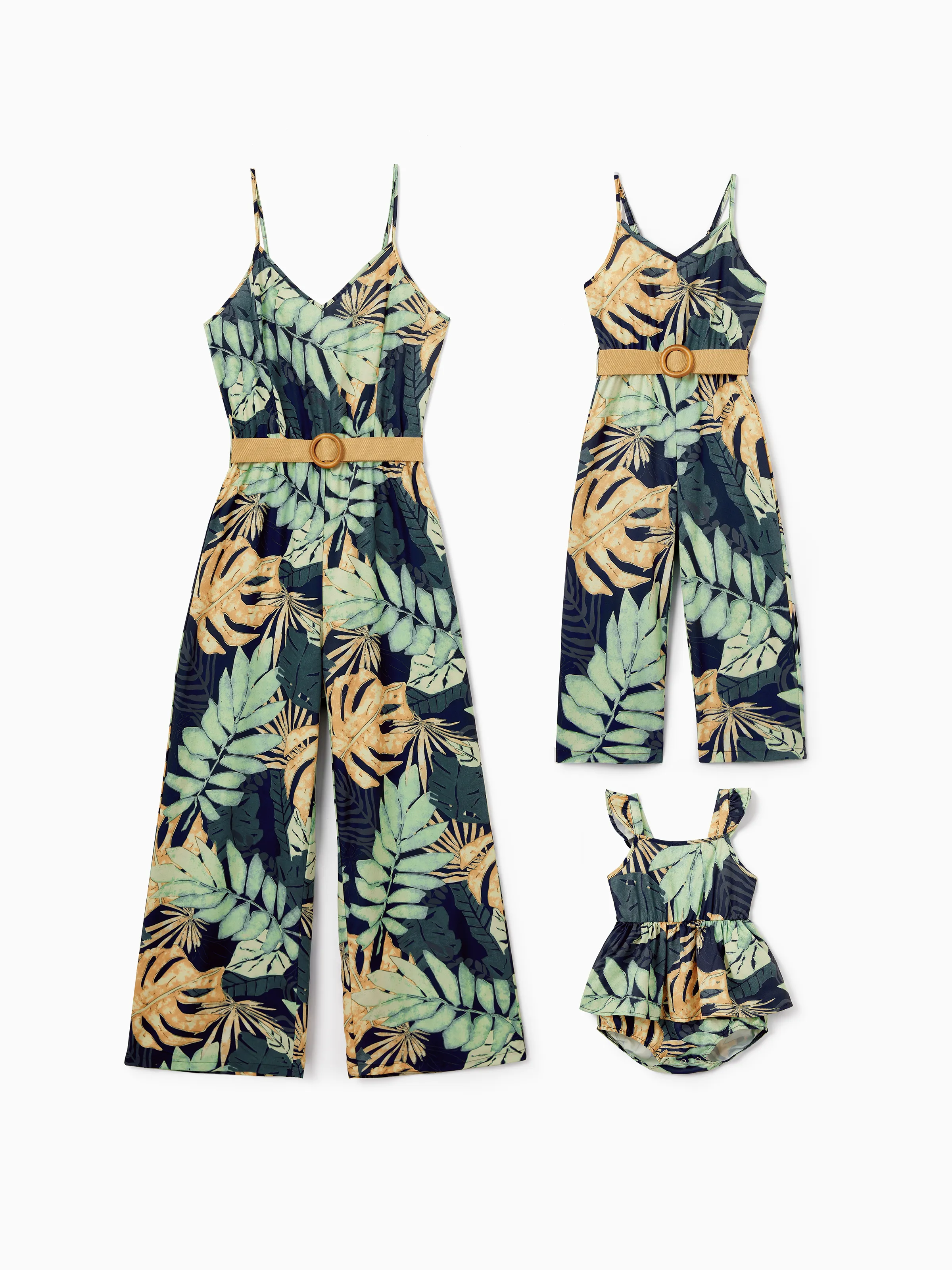 Toddler/Kid Girl Tropical Leaf Print Jumpsuit for Summer Beach Vacation Tibetan Blue - Image 3