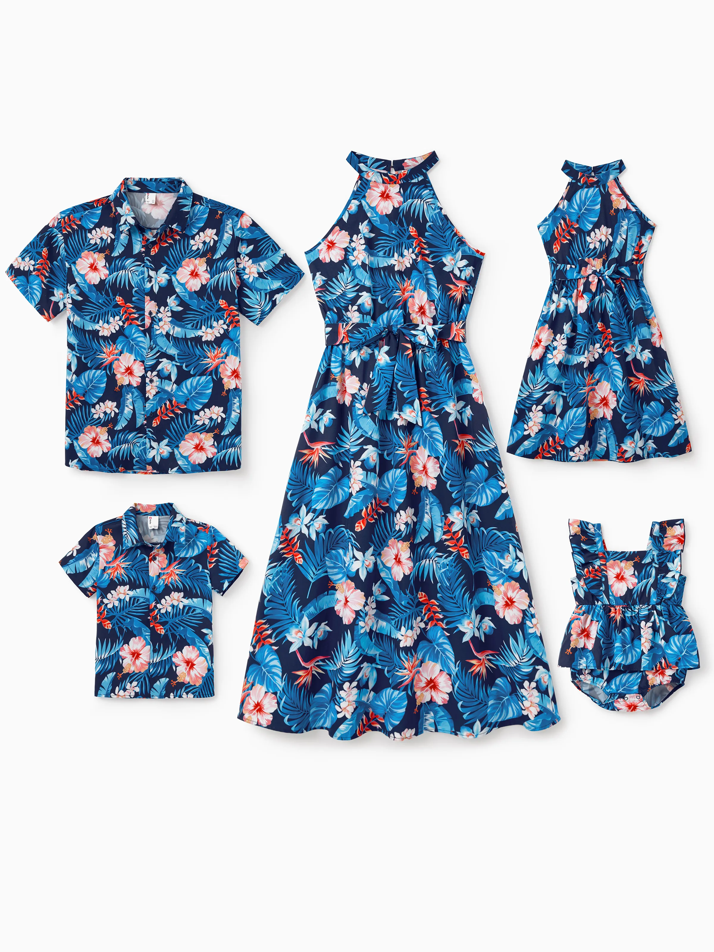 Toddler/Kid Girl Vacation Tropical Floral Print Halter Dresses, Perfect for Summer Holidays & Family Photos Deep Blue - Image 2