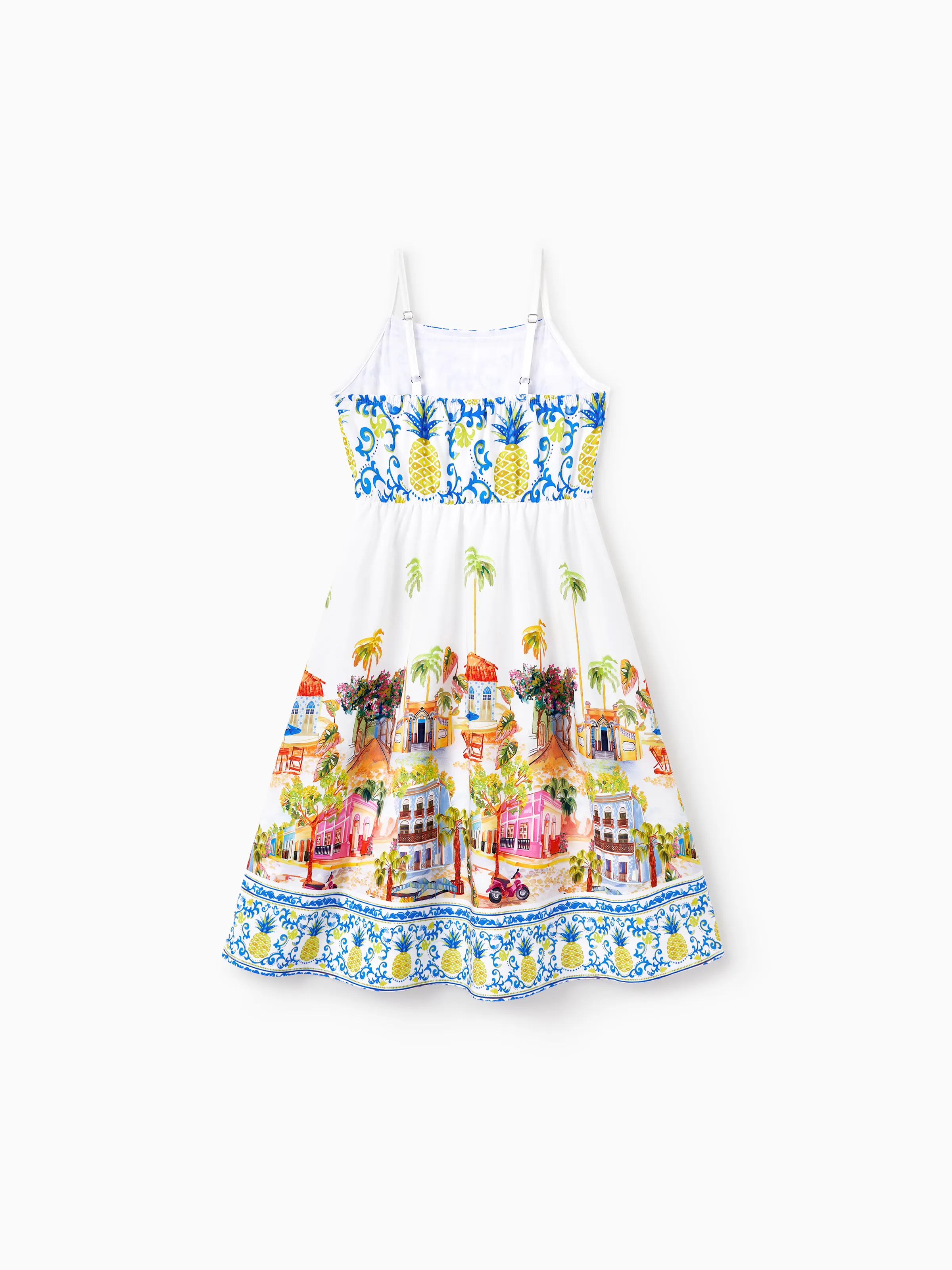 Toddler/Kid Girl Vacation Tropical Pineapple Coconut Tree Print Hollow out Strap Dress for Summer Vacation  White - Image 5