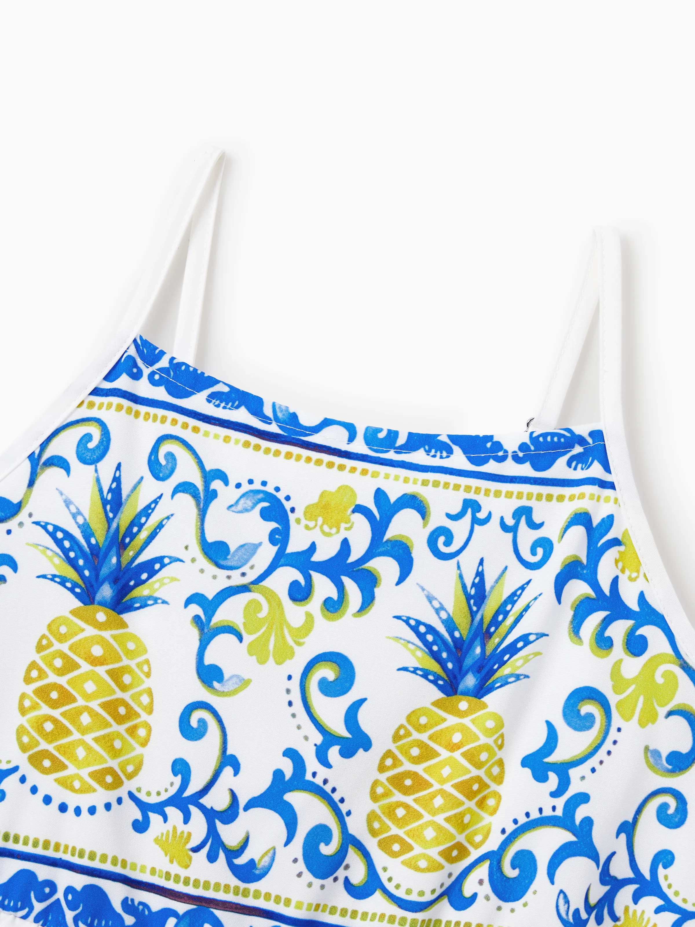Toddler/Kid Girl Vacation Tropical Pineapple Coconut Tree Print Hollow out Strap Dress for Summer Vacation  White - Image 6