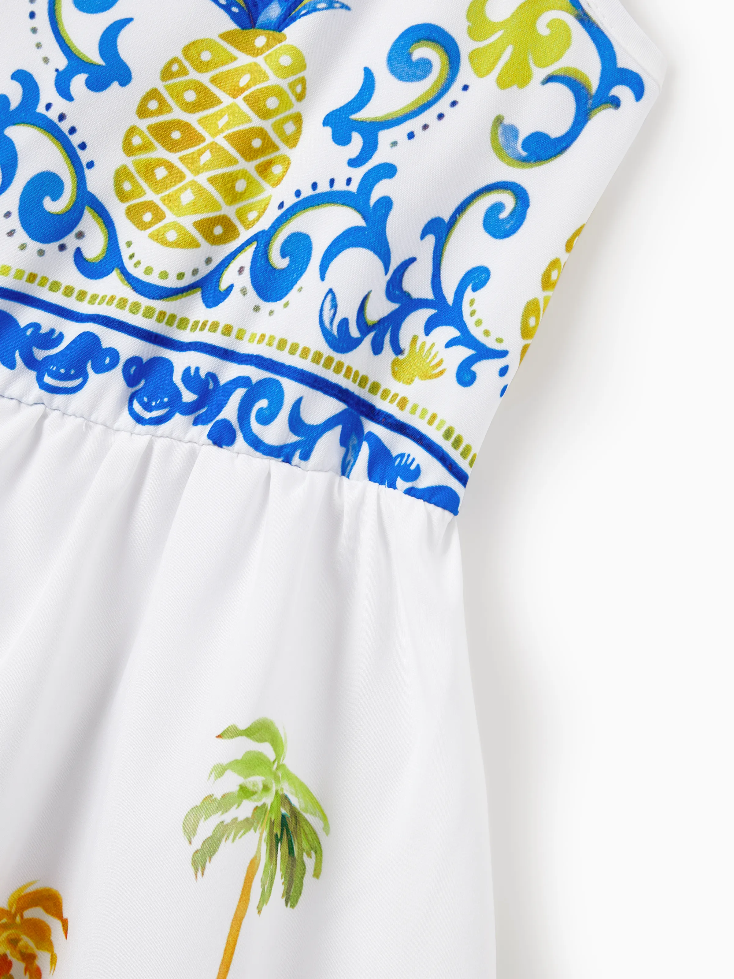 Toddler/Kid Girl Vacation Tropical Pineapple Coconut Tree Print Hollow out Strap Dress for Summer Vacation  White - Image 8