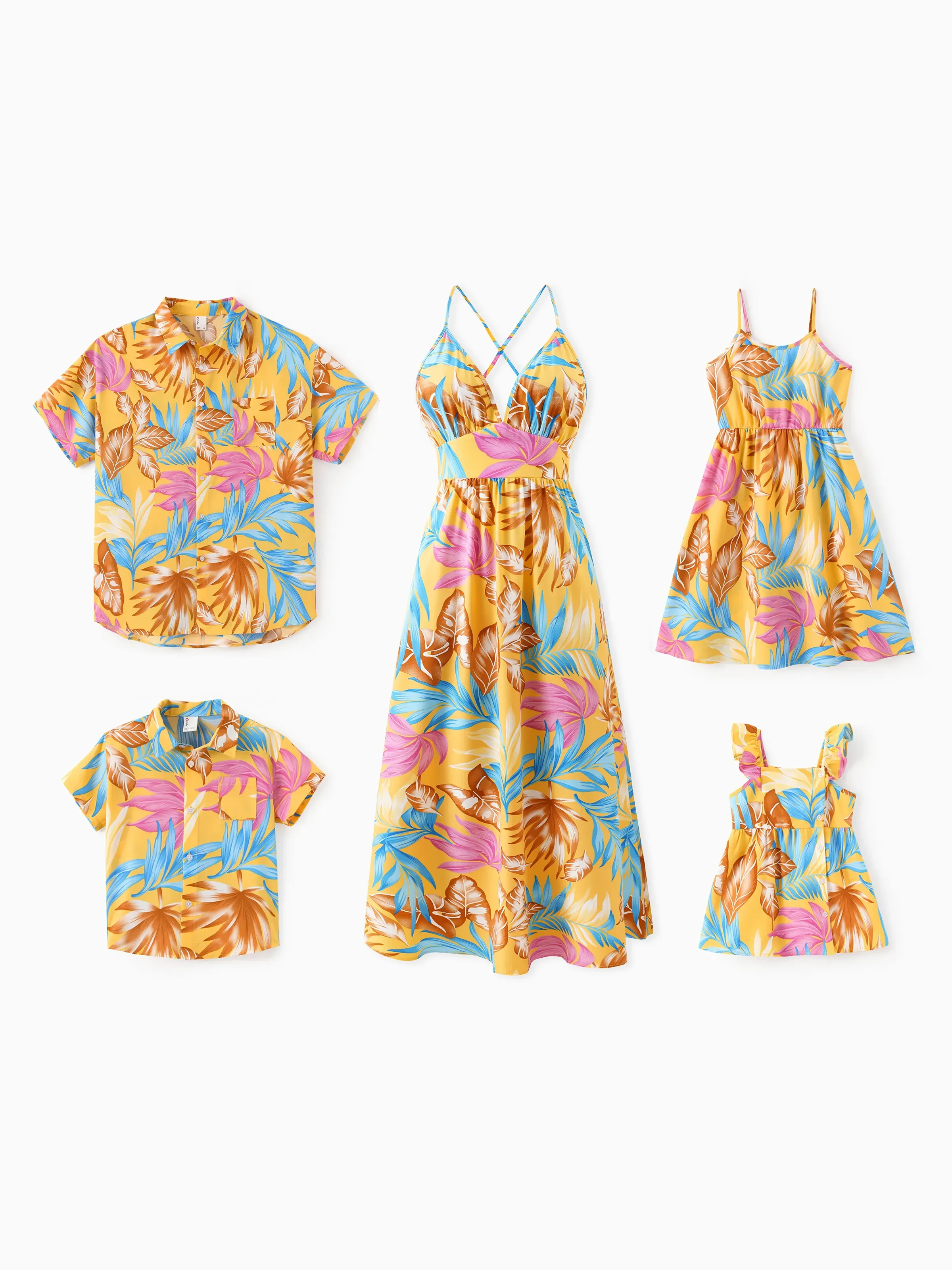 Toddler/Kid Girl Yellow Set Tropical Leaf Print Strap Dress  Yellow - Image 2