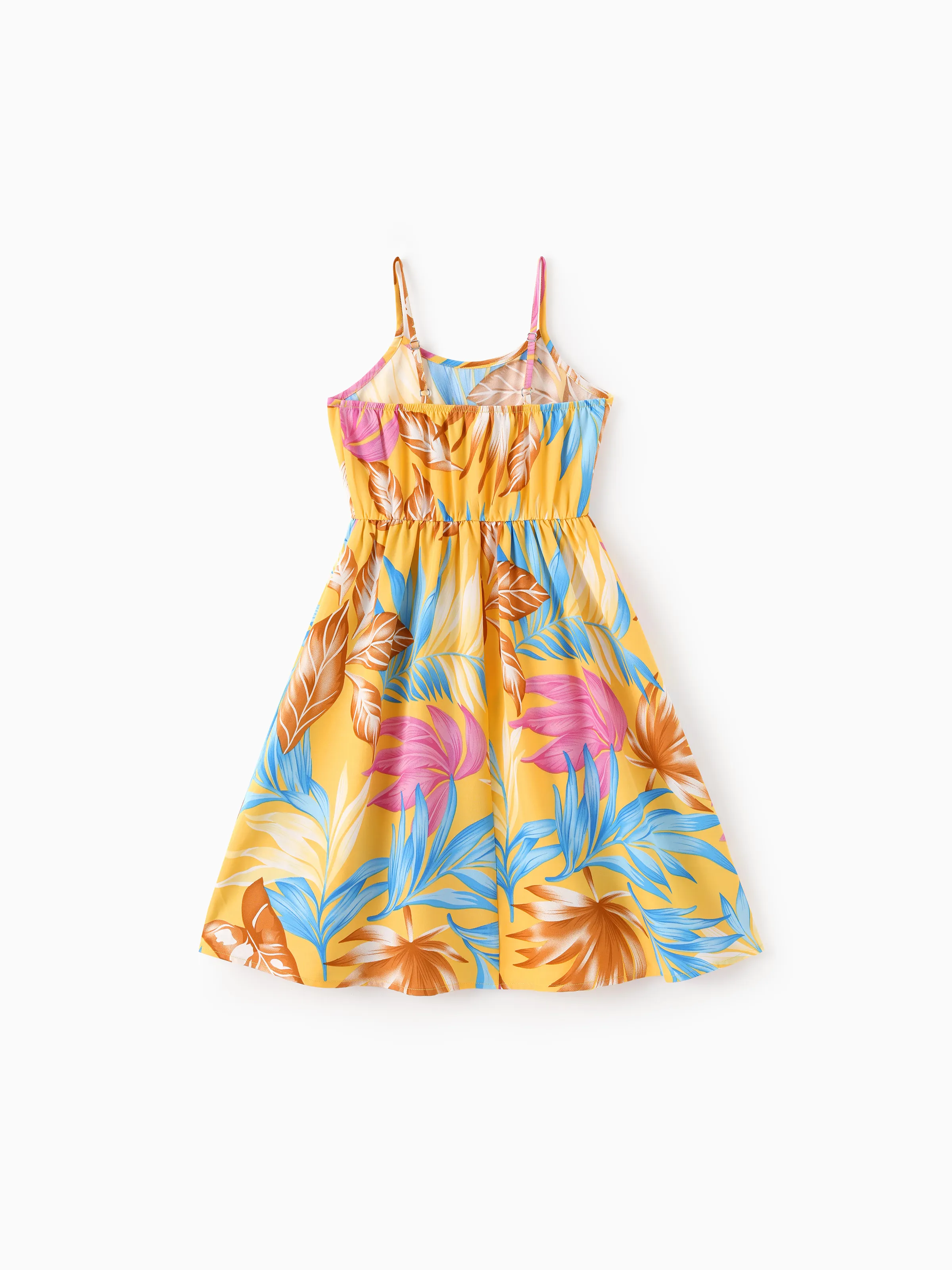 Toddler/Kid Girl Yellow Set Tropical Leaf Print Strap Dress  Yellow - Image 3