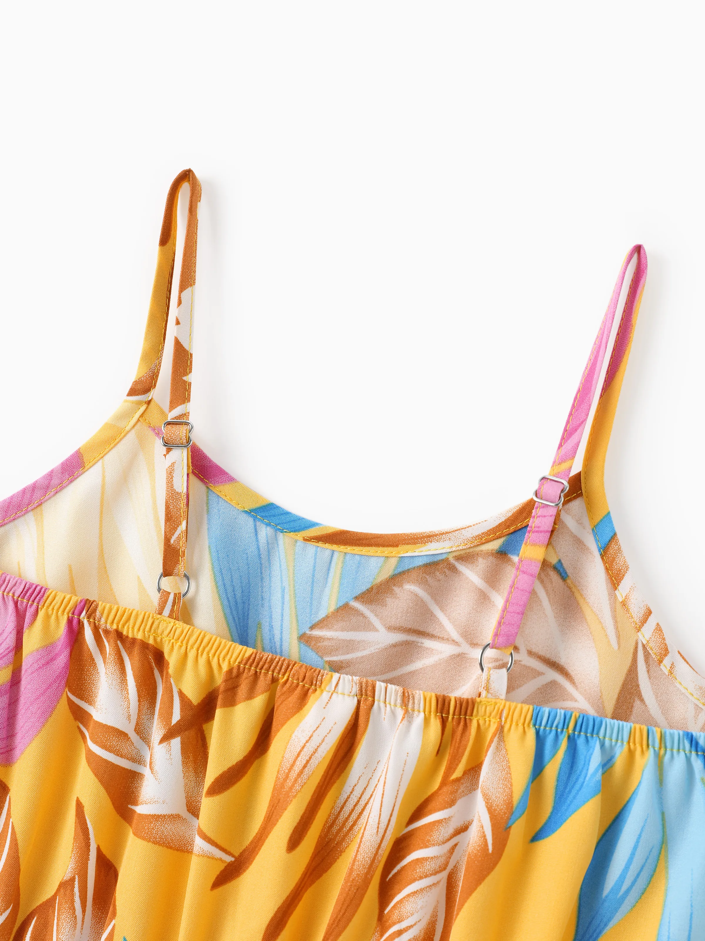 Toddler/Kid Girl Yellow Set Tropical Leaf Print Strap Dress  Yellow - Image 5