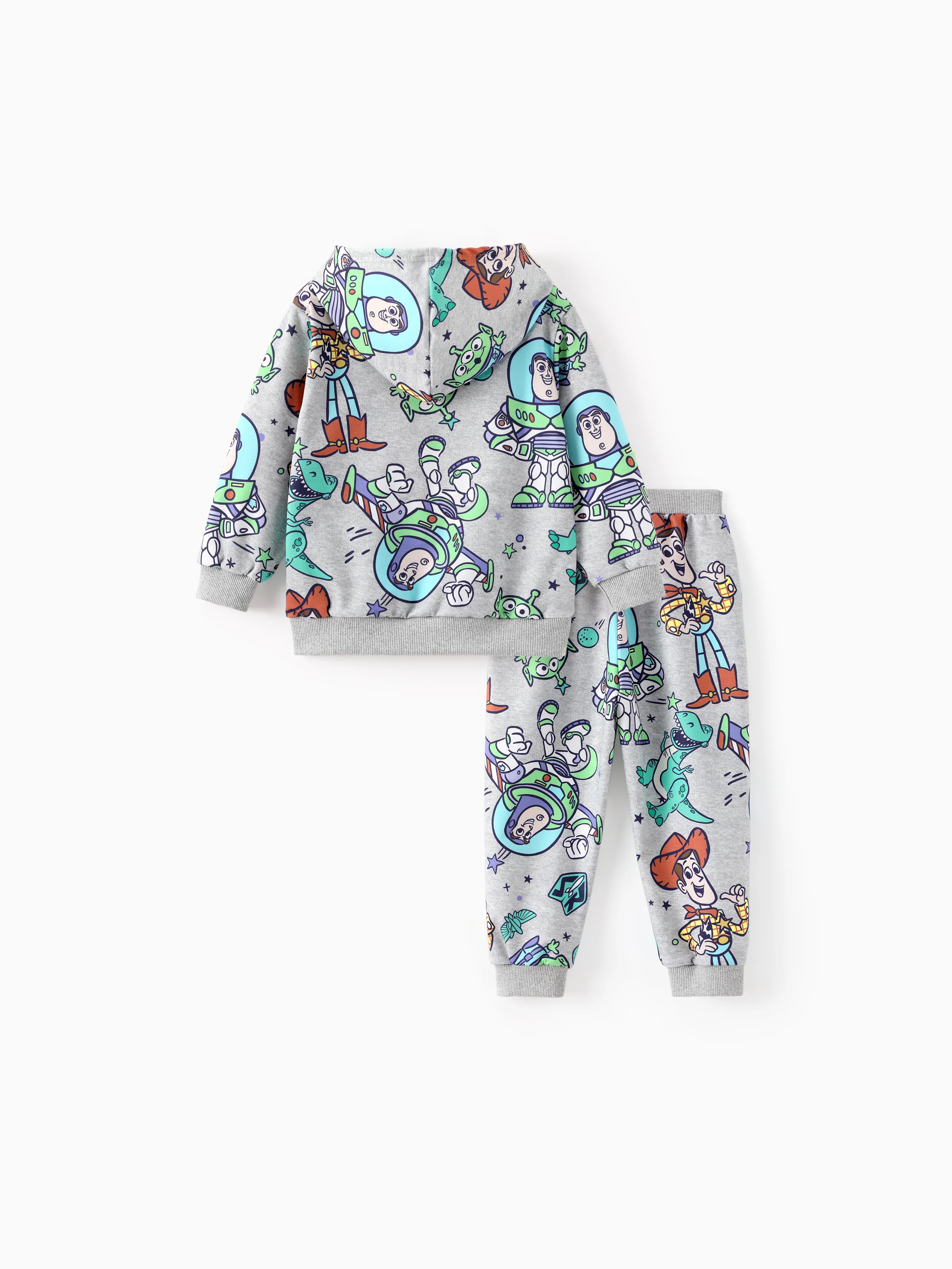 Toy Story Toddler Boy Buzz Lightyear/Woody 2pcs Ribbed Cuffs Hooded Sweatshirt and Sweatpants Set Grey - Image 2