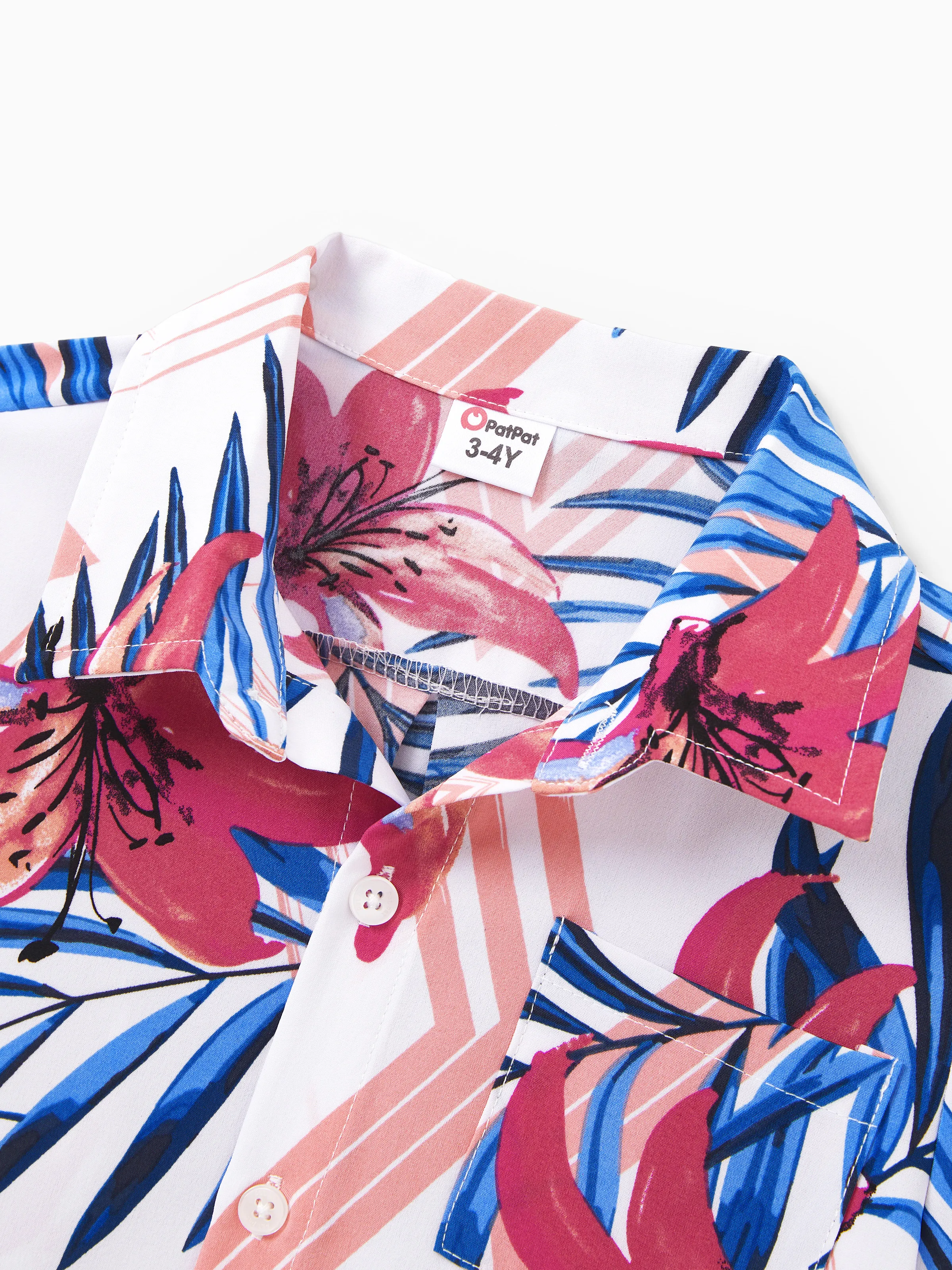Daddy & Son Tropical Floral Outfits Pink Blue Leaf Print Short-sleeve Shirt Set for Vacation, Cruise, Beach White - Image 10