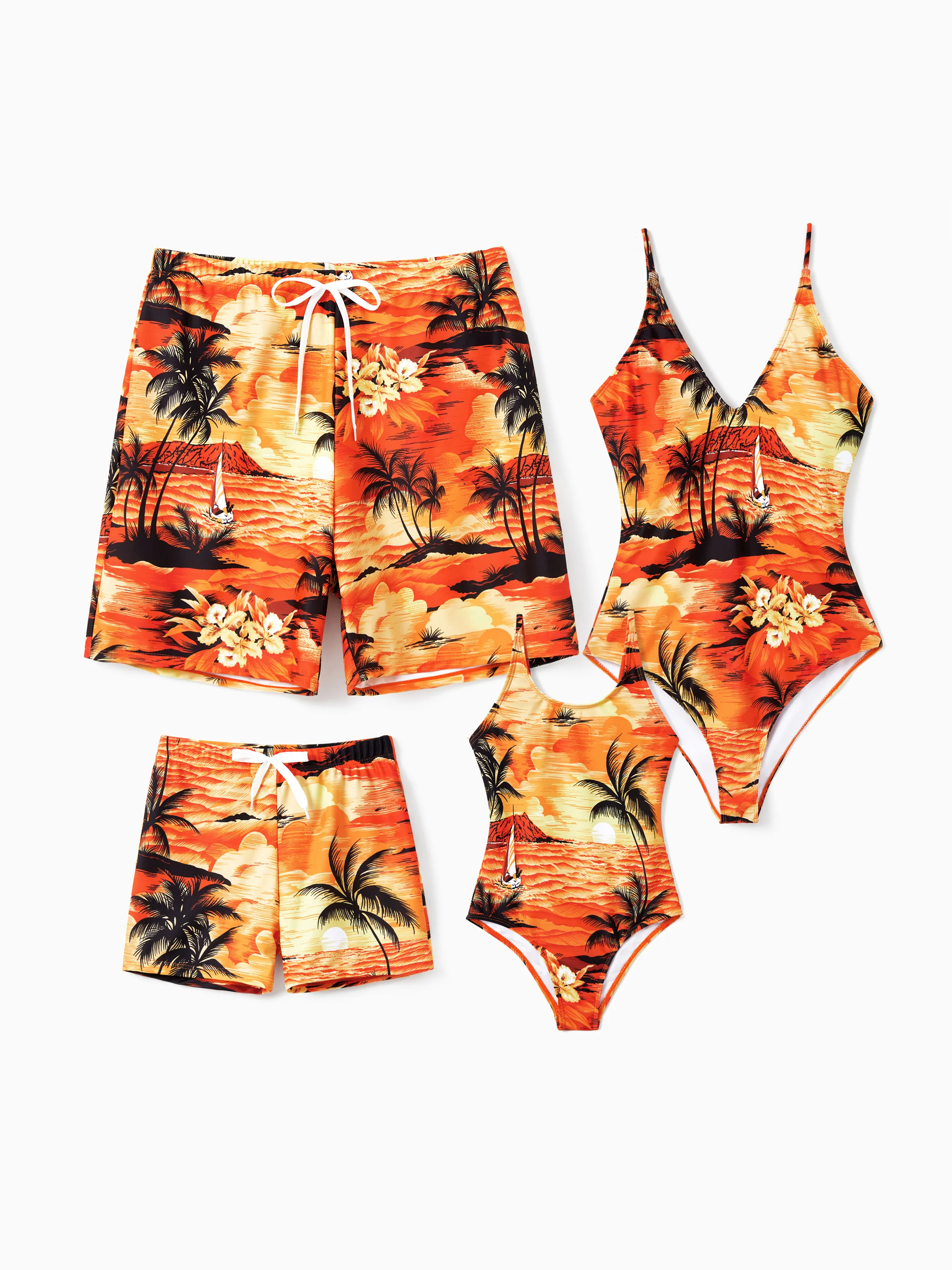 Daddy & Daughter Tropical Hawaiian Swimsuits Swimwear Orange - Image 2