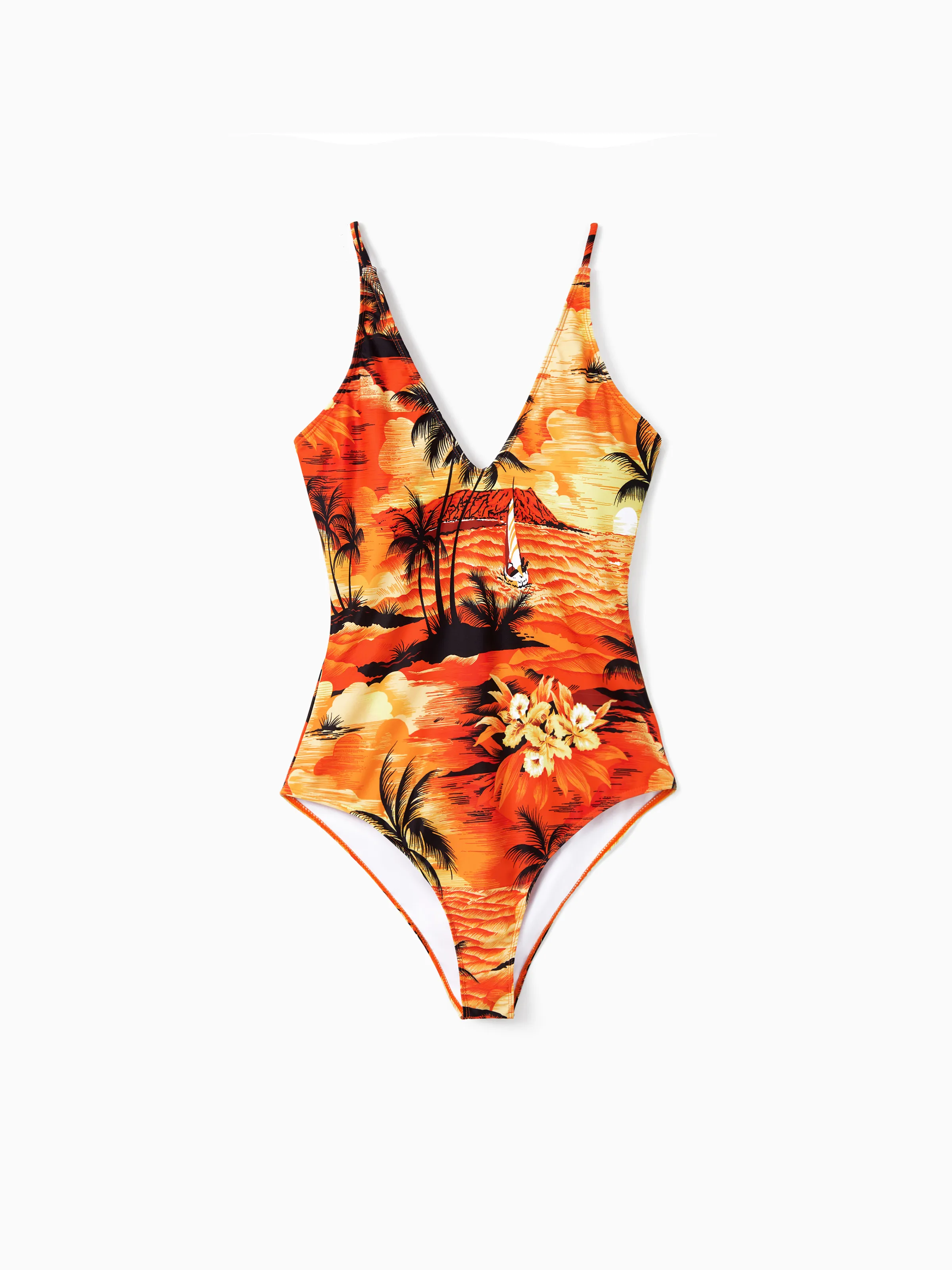 Mommy & me Tropical Hawaiian Swimsuits Swimwear Orange - Image 3