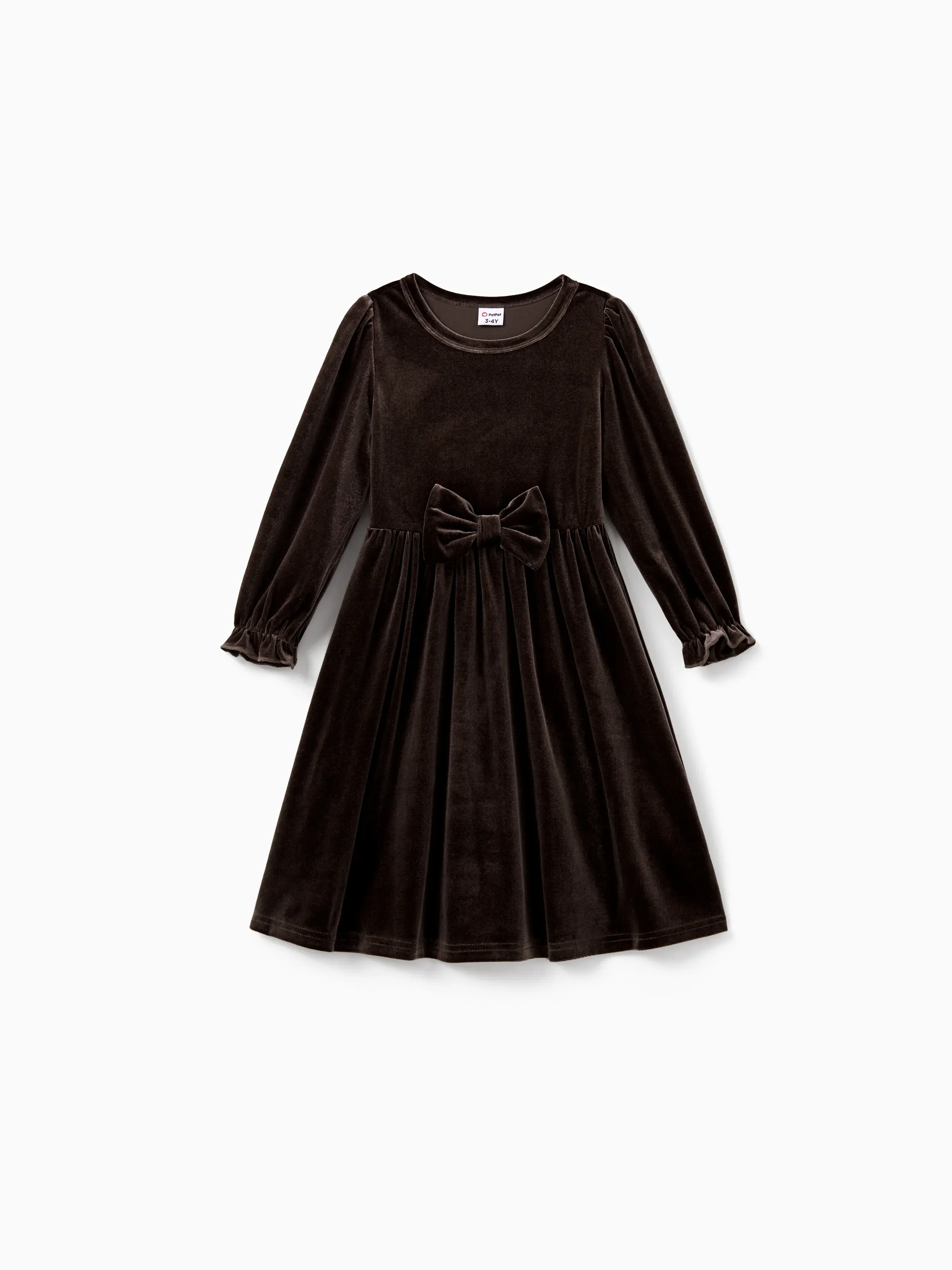 Velvet & Plaid Matching Family Outfits Dad/Son Shirts & Mom/Daughter Velvet Dresses Sets Dark Brown - Image 12