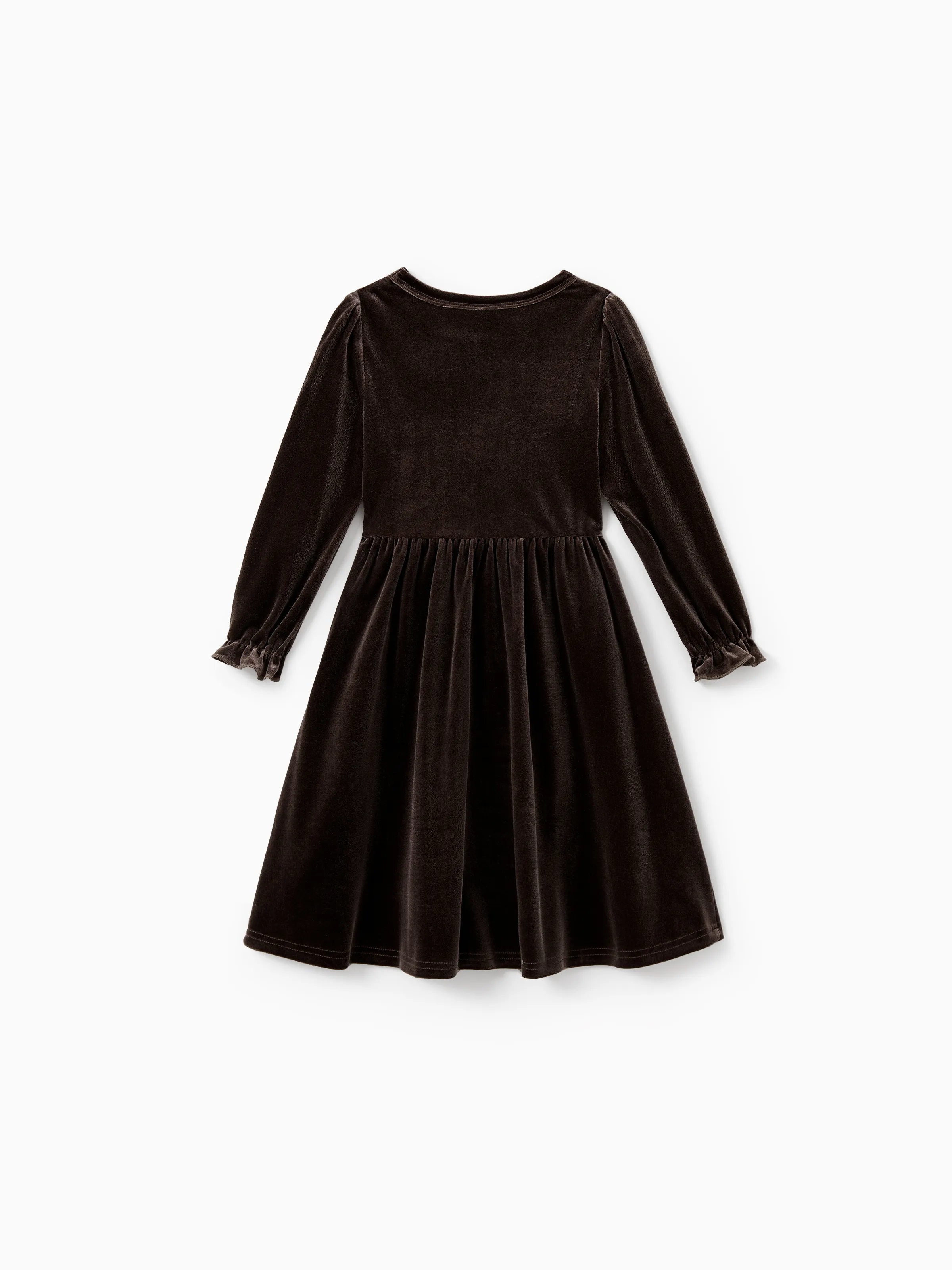 Velvet & Plaid Matching Family Outfits Dad/Son Shirts & Mom/Daughter Velvet Dresses Sets Dark Brown - Image 8